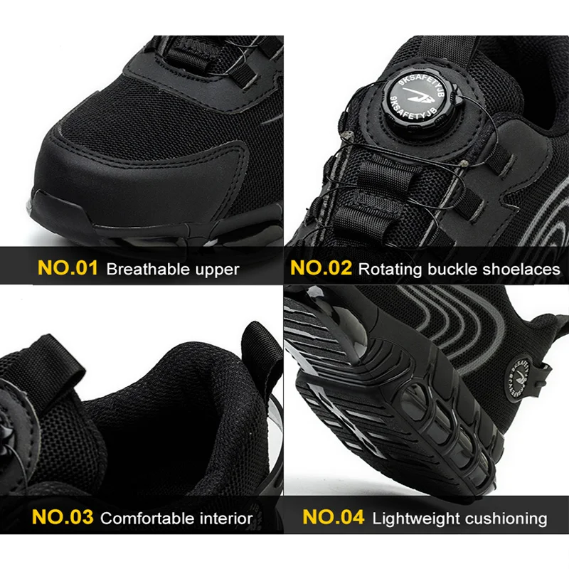 Waliantile Lace Free Men Safety Shoes Sneakers For Industrial Working Boots Puncture Proof Steel Toe Indestructible Work Shoes