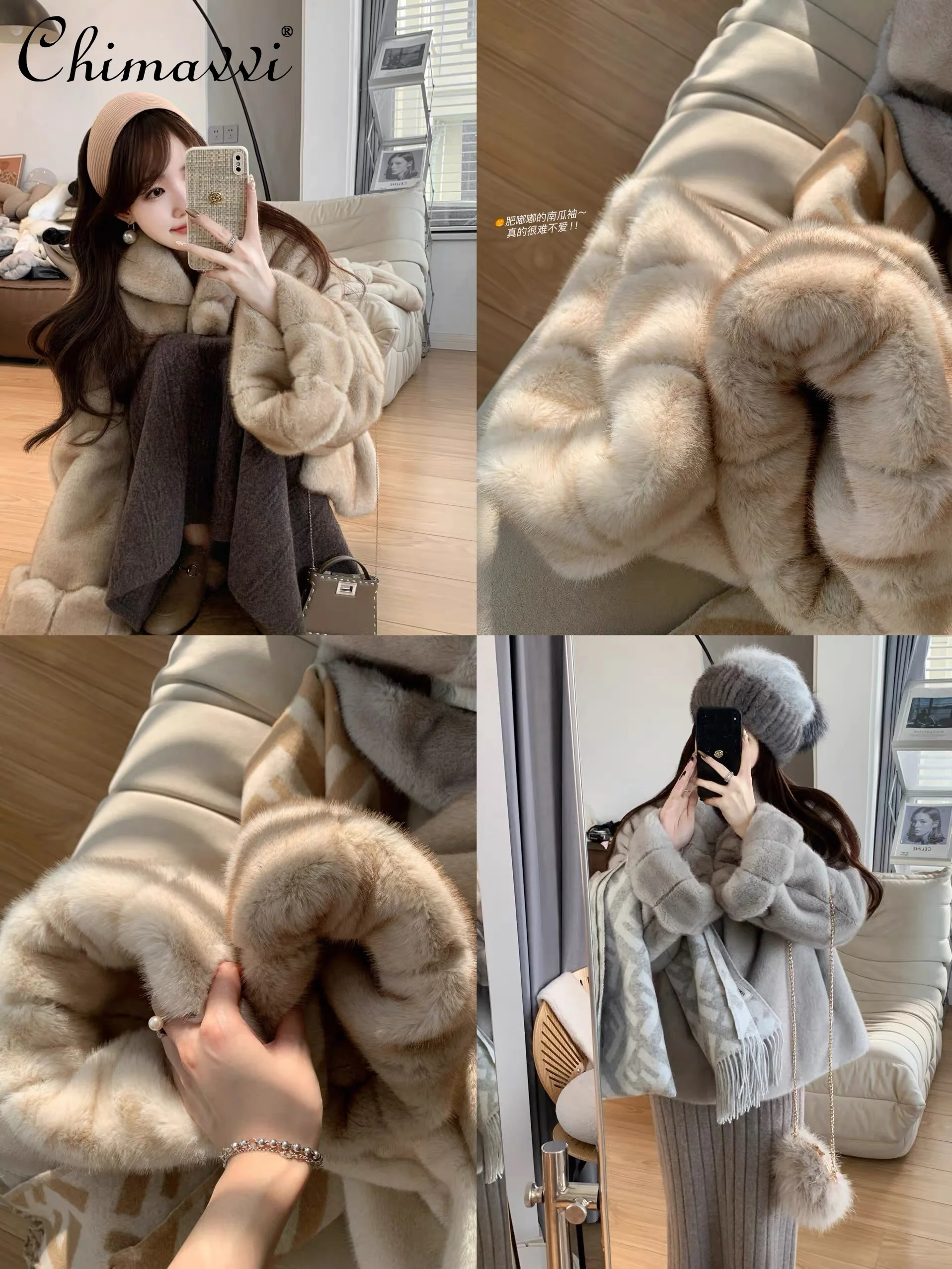 خمر اليقطين كم معطف فرو المنك سترة شتاء 2025 موضة جديدة الراقية سميكة الدافئة أنيقة المرأة معطف الفرو