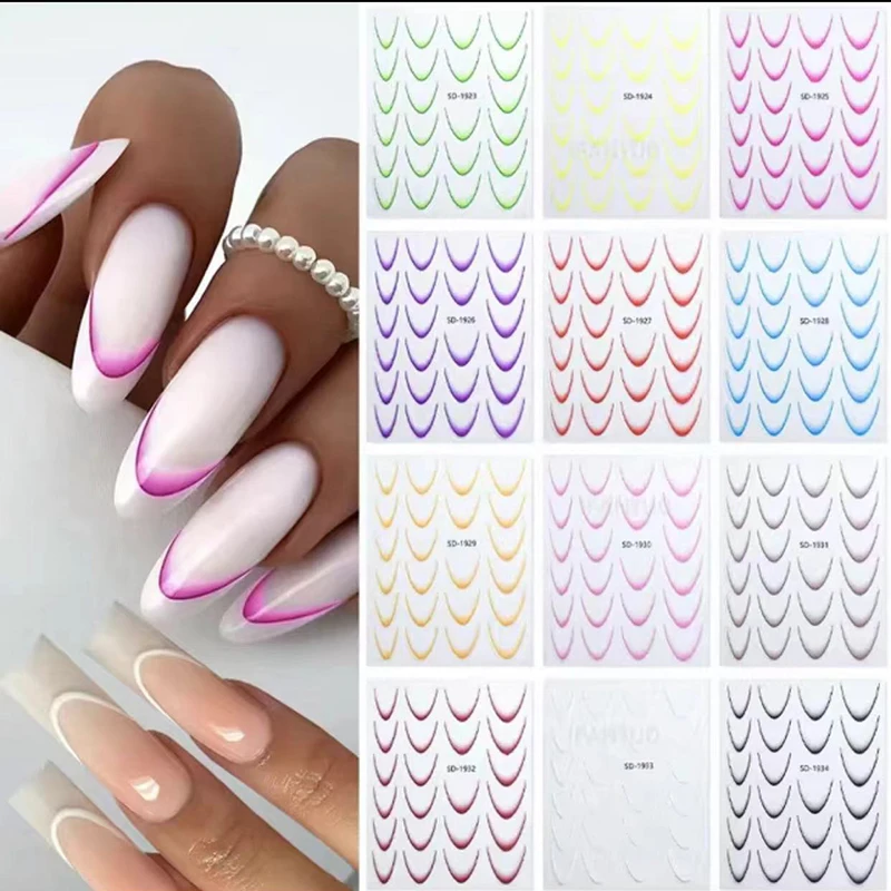 5d em relevo arte do prego adesivos cor gradiente rosa roxo branco preto dicas francesas decalques decorações para unhas manicure