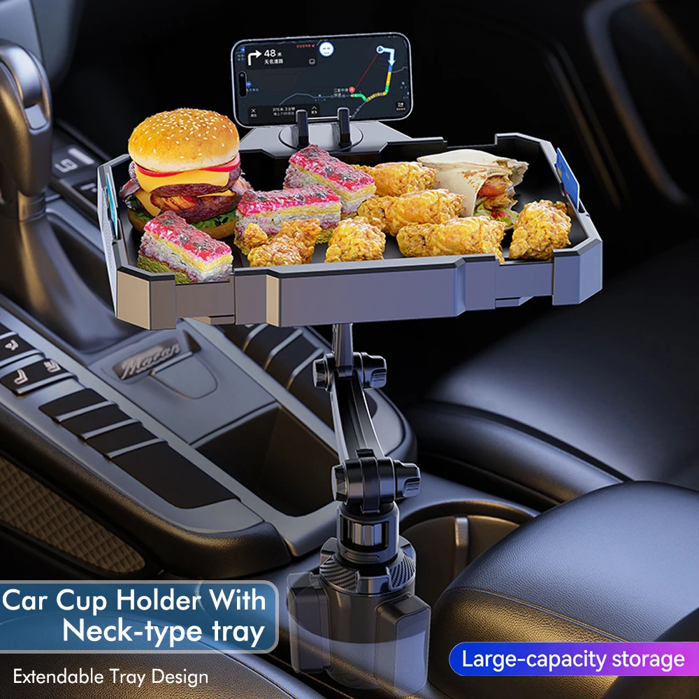 360-degree Rotating Car Dining Tray – in-car Storage Rack and Snack Table with Mobile Phone Holder