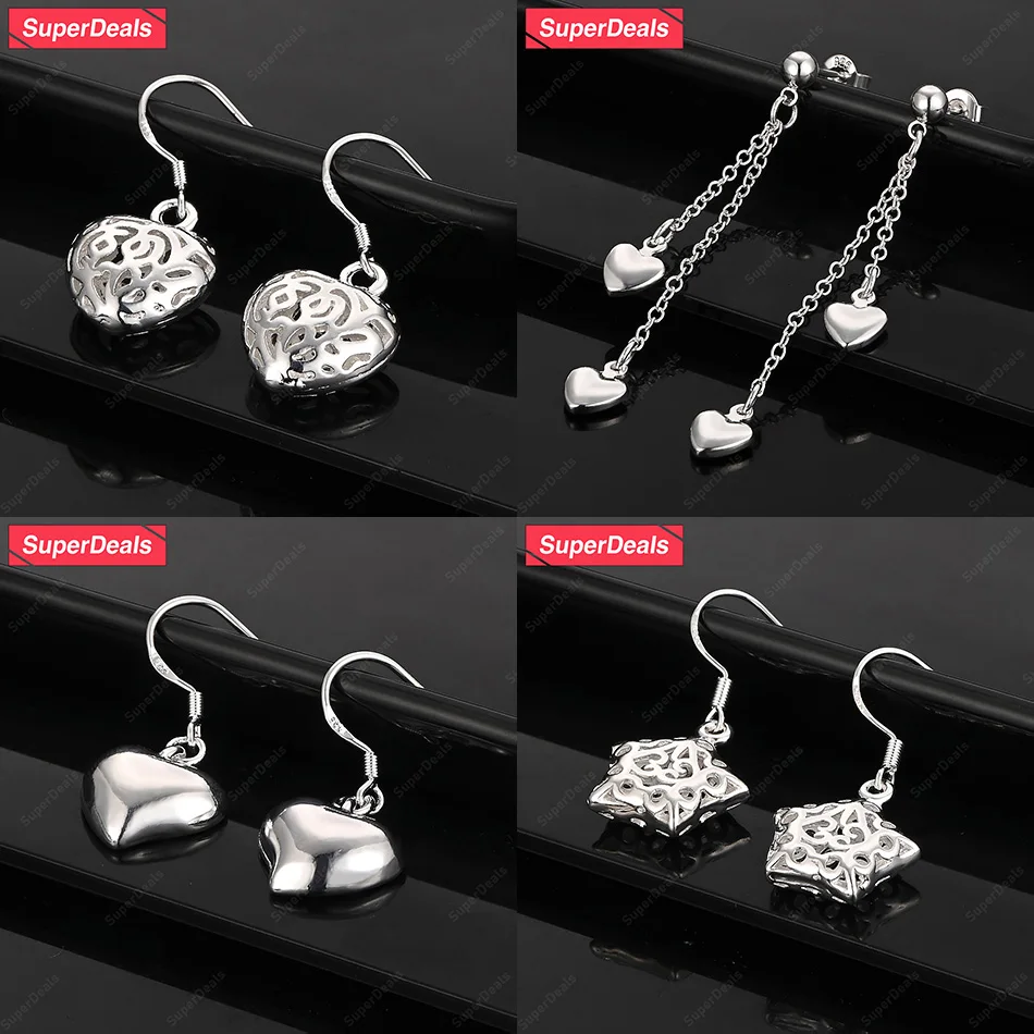 

SuperDeals 925 Sterling Silver Hollow Star Love Heart Drop Earrings Women Romantic Engagement Wedding Party Sweet Cute Jewelry
