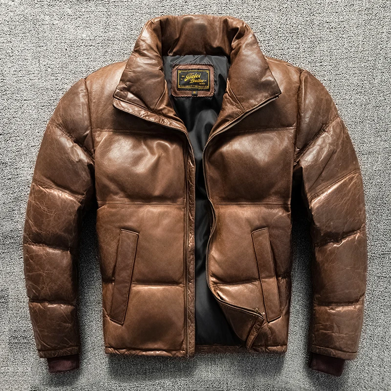 Short Down Jacket, First-layer Sheepskin, Warm Men's Stand Collar, Versatile Jacket, Genuine Leather Jacket, Winter Style