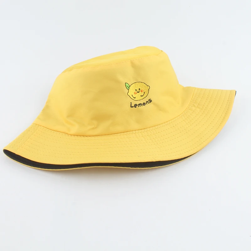 Panama Bucket Hats Women Men Summer Sun Hat Lemon Pineapple Tomato Embroidered Fishing Hat Bob Hip Hop Caps