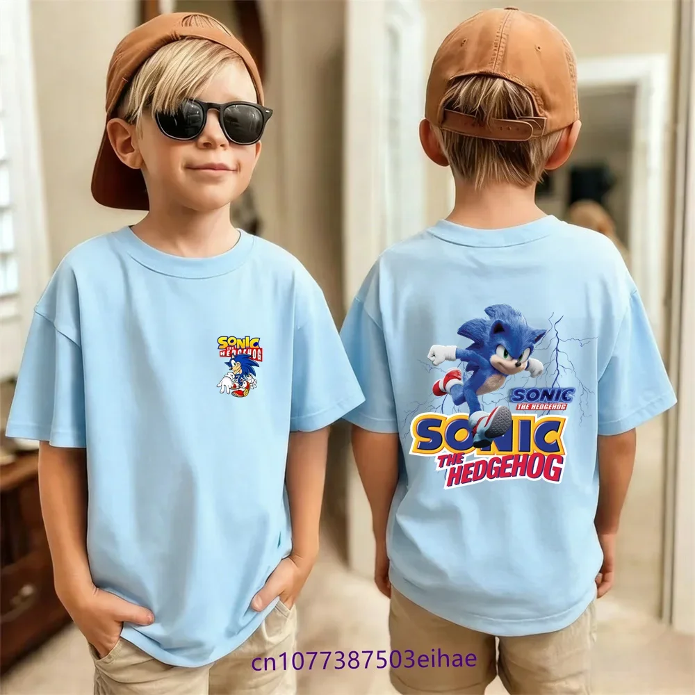 

Sonic Cartoon Children Casual Sportswear Summer Short Sleeve Breathable Cotton Fashion Lightweight Comfortable Kids T-Shirts