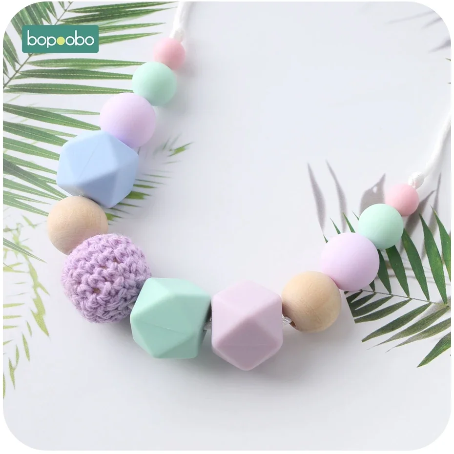 Bopoobo-Collier de dentition en silicone pour bébé, 1 pièce, perles hexagonales de qualité alimentaire, sans BPA