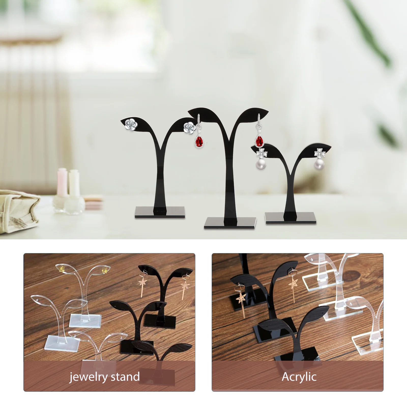 

6Pcs Acrylic Earrings Display Stand Leaf Style Strong Structure Countertop Holder for Earring Organization and Presentation