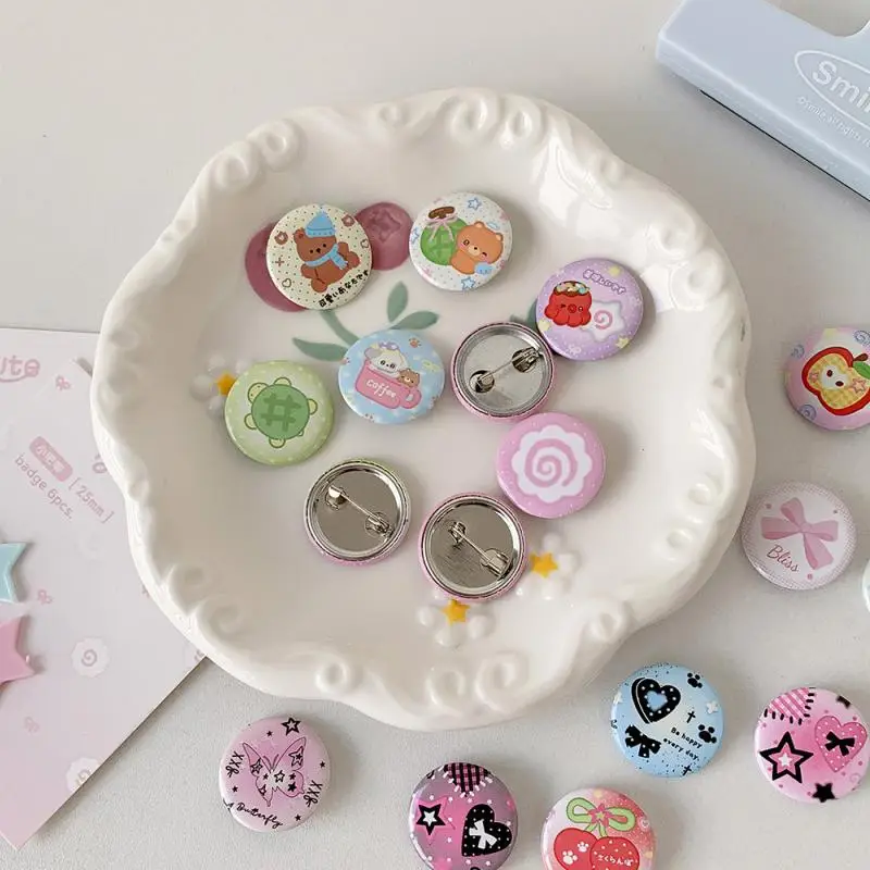 6Pcs Cute Cartoon Mini Cartoon Button Badge Kawaii Retro Girls Kids Backpack Pencil Bag DIY Decorative Brooch Pin Accessories