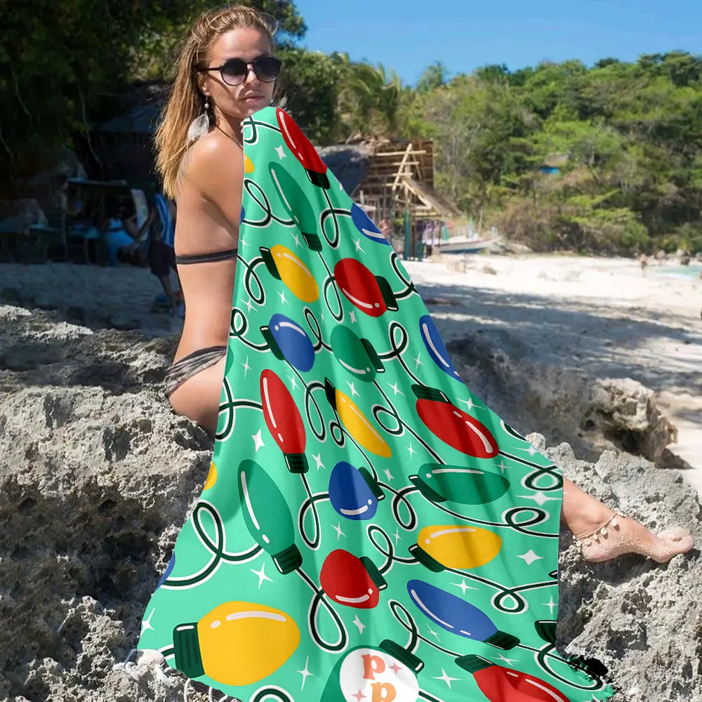 Color Christmas Bulb Quick Drying Microfiber Beach Towel Lightweight for Swimming Camping Yoga - Bath Towel
