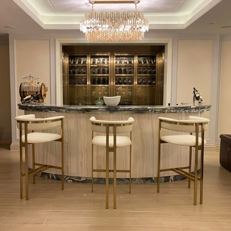 

Customized Bar Stool High Quality Light Luxury Stainless Steel Frame Leather Counter High Chair