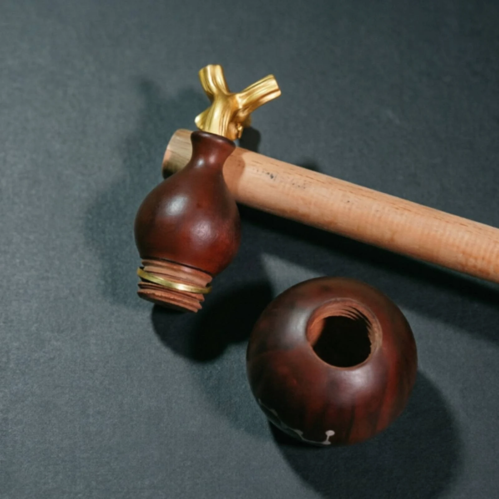 Jujube Wood Gourd Container Screw Top Lid Seven Luminary Inlay Gourd Locket Individual Accessory for Car