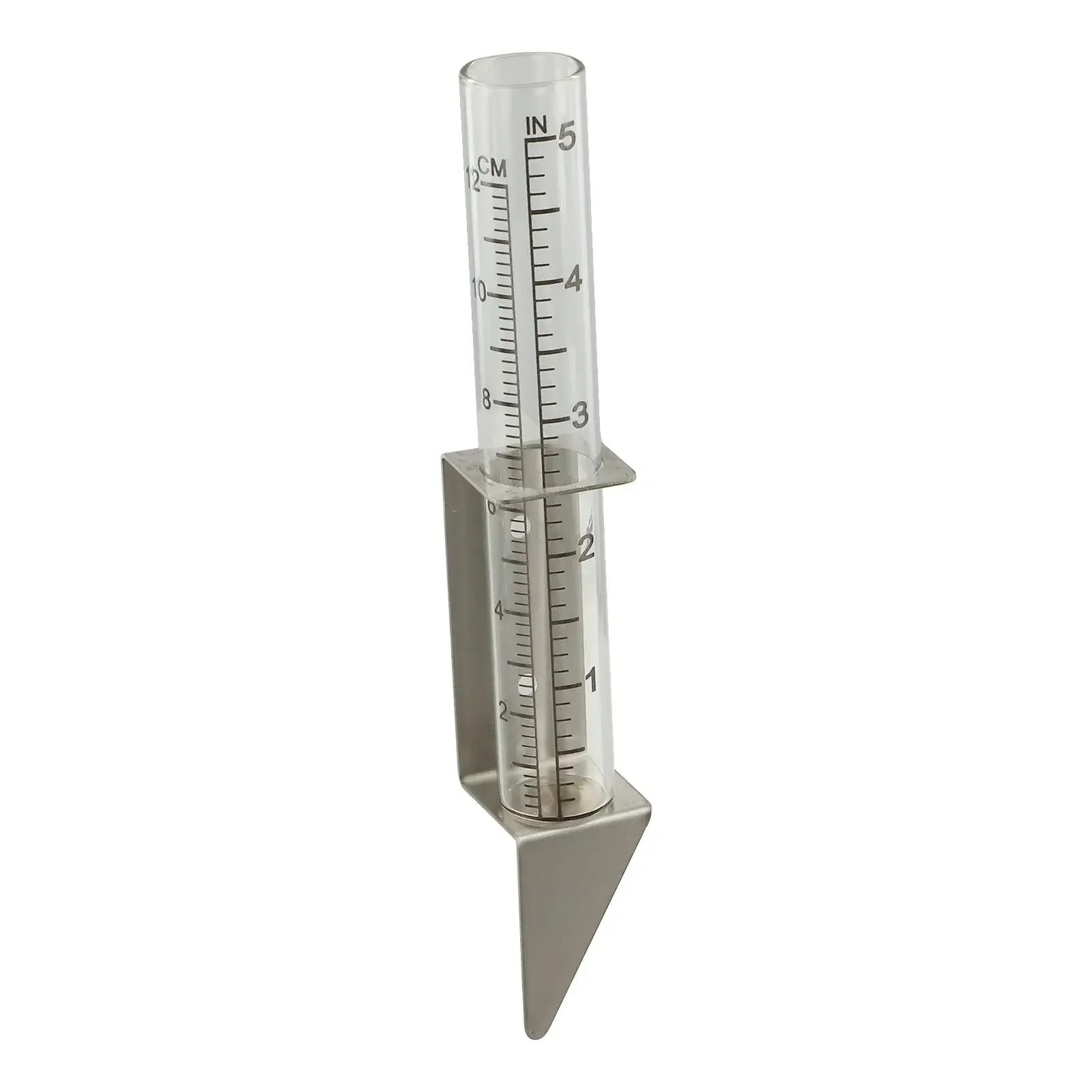Stainless Steel Holder Glass Rain Gauge Clear Textured Glass Generous 5-Inch Scale For Gardening Weather Monitoring Instrument