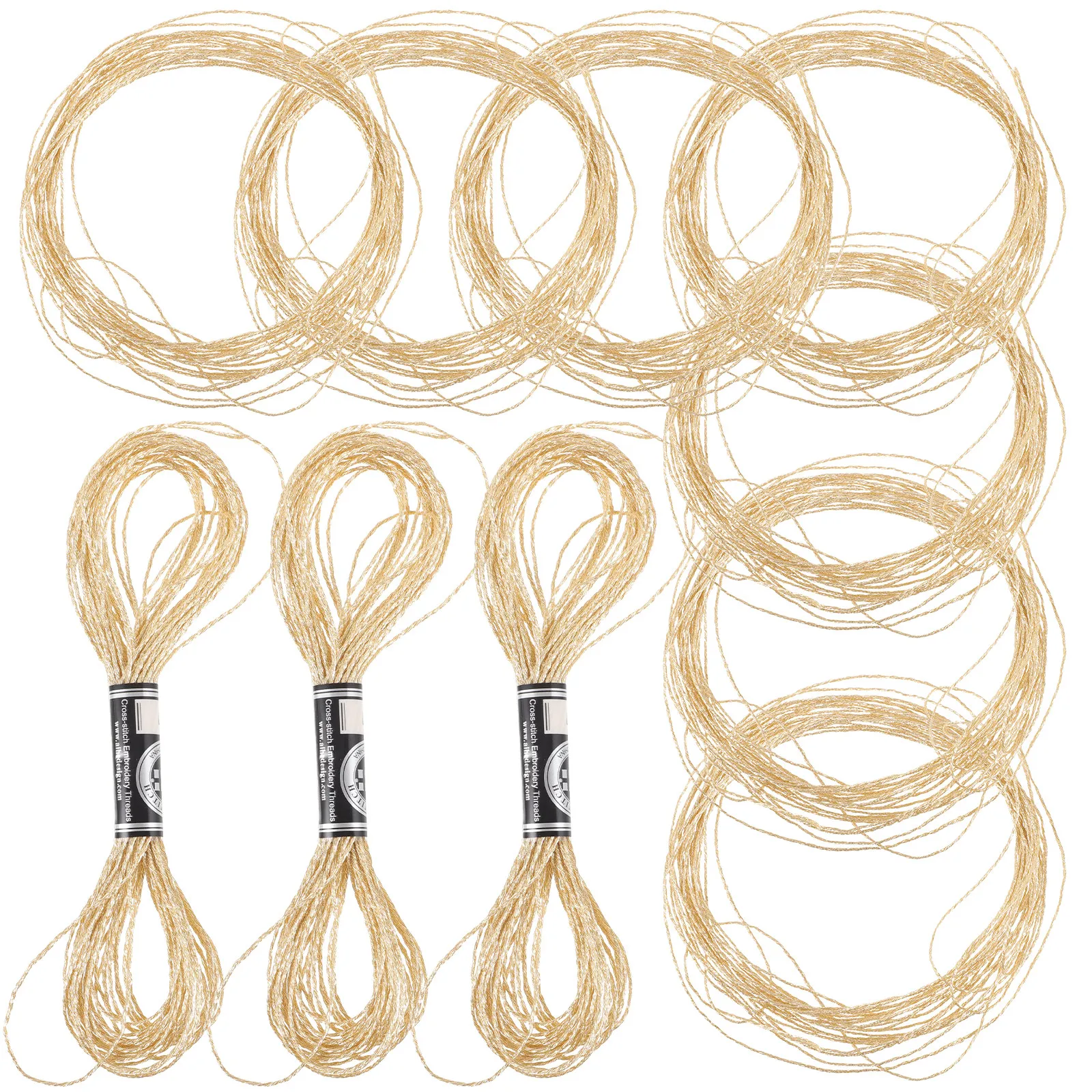 12pcs 8 Meter 12 Strands Metallic Embroidery Thread Set Glitter Sewing Craft Diy Home Utility Golden Polyester Spools