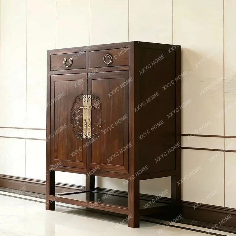 

Zen antique entrance cabinet New Chinese double door shoe cabinet Living room solid wood storage cabinetTJ