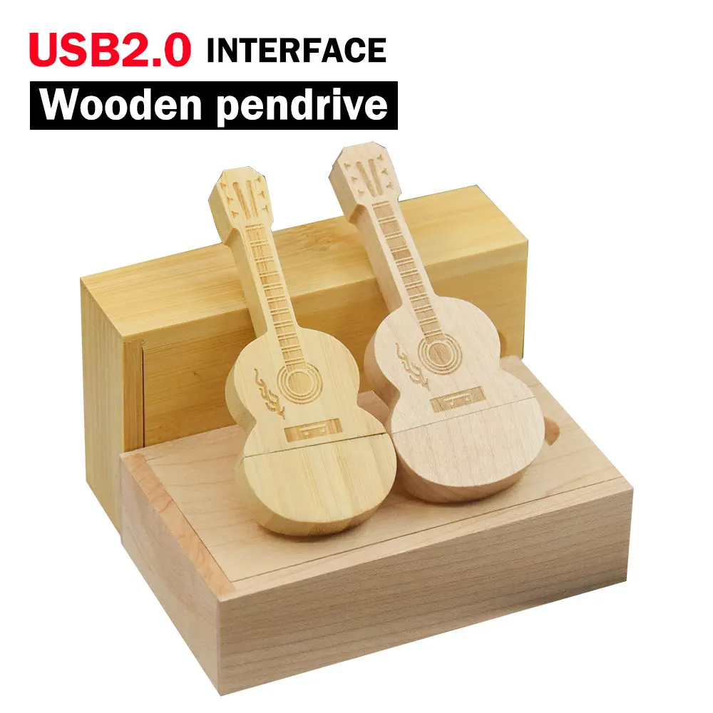 

Free Custom Logo Pen drive Guitar shaped USB flash drive Wooden Box Memory Stick Music Pendrive Creative gift 64GB 128GB
