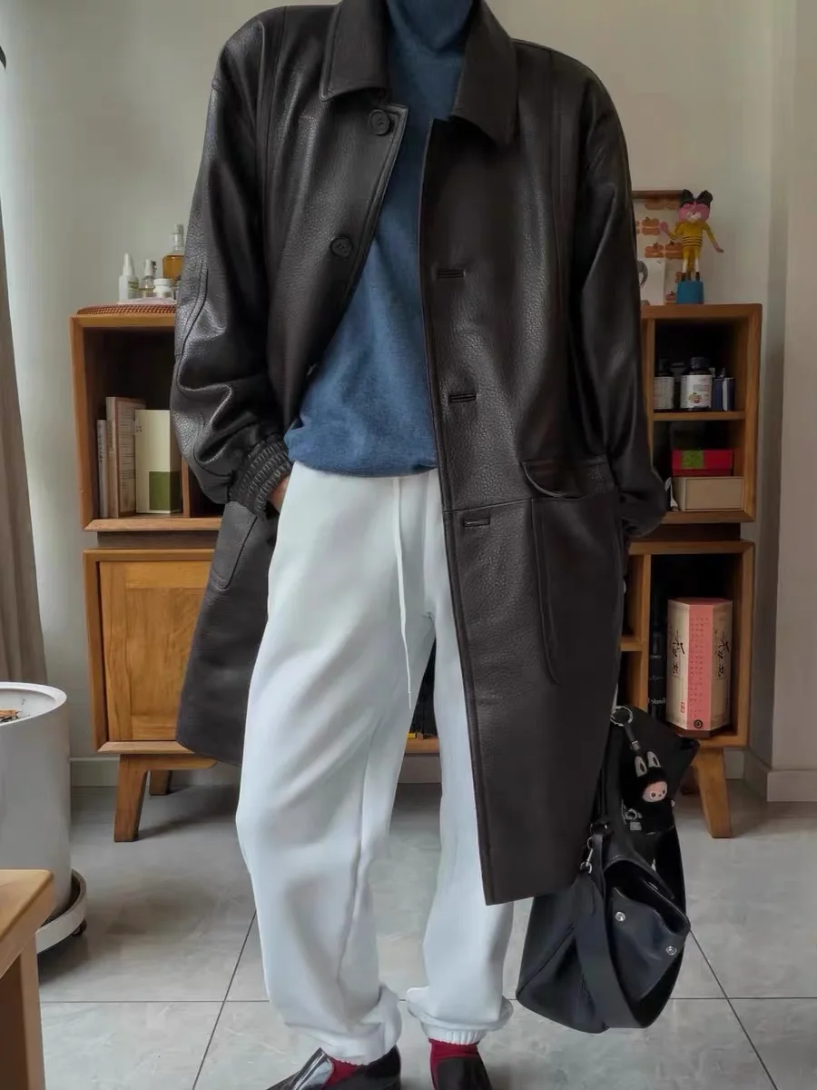 女性用高級シープスキンスーツジャケット、ロングオーバーサイズ、ニュートラル、シングルブレスト、ブラックジャケット、ダムストリート