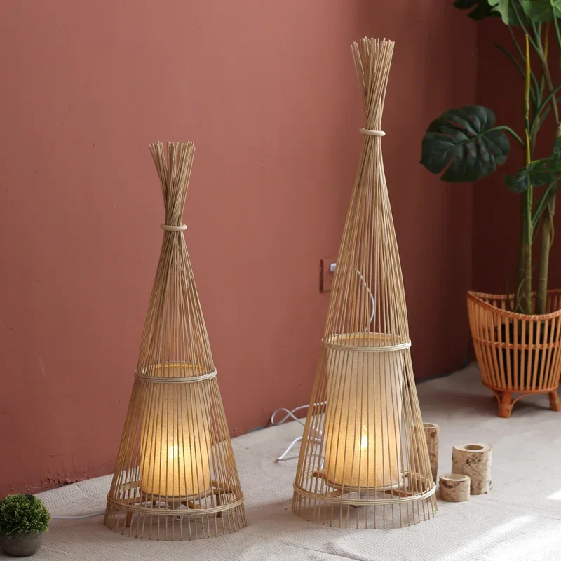 

Handmade Bamboo Floor Lamp Japanese Candle Holder Home Decoration Wabi-Sabi Wind Tea Room Living Room Candelabrum