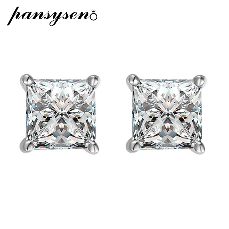 

PANSYSEN Classic 925 Sterling Silver 5MM Lab Diamond Ear Stud Earrings for Women Wedding Engagement Fine Jewelry Birthday Gift