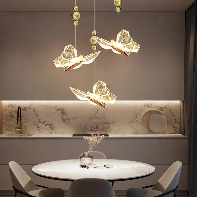 

Светодиодные подвесные светильники-бабочки, скандинавский светильник для внутреннего освещения для домашнего декора, обеденный стол, гостиная, спальня, хрустальный подвесной светильник