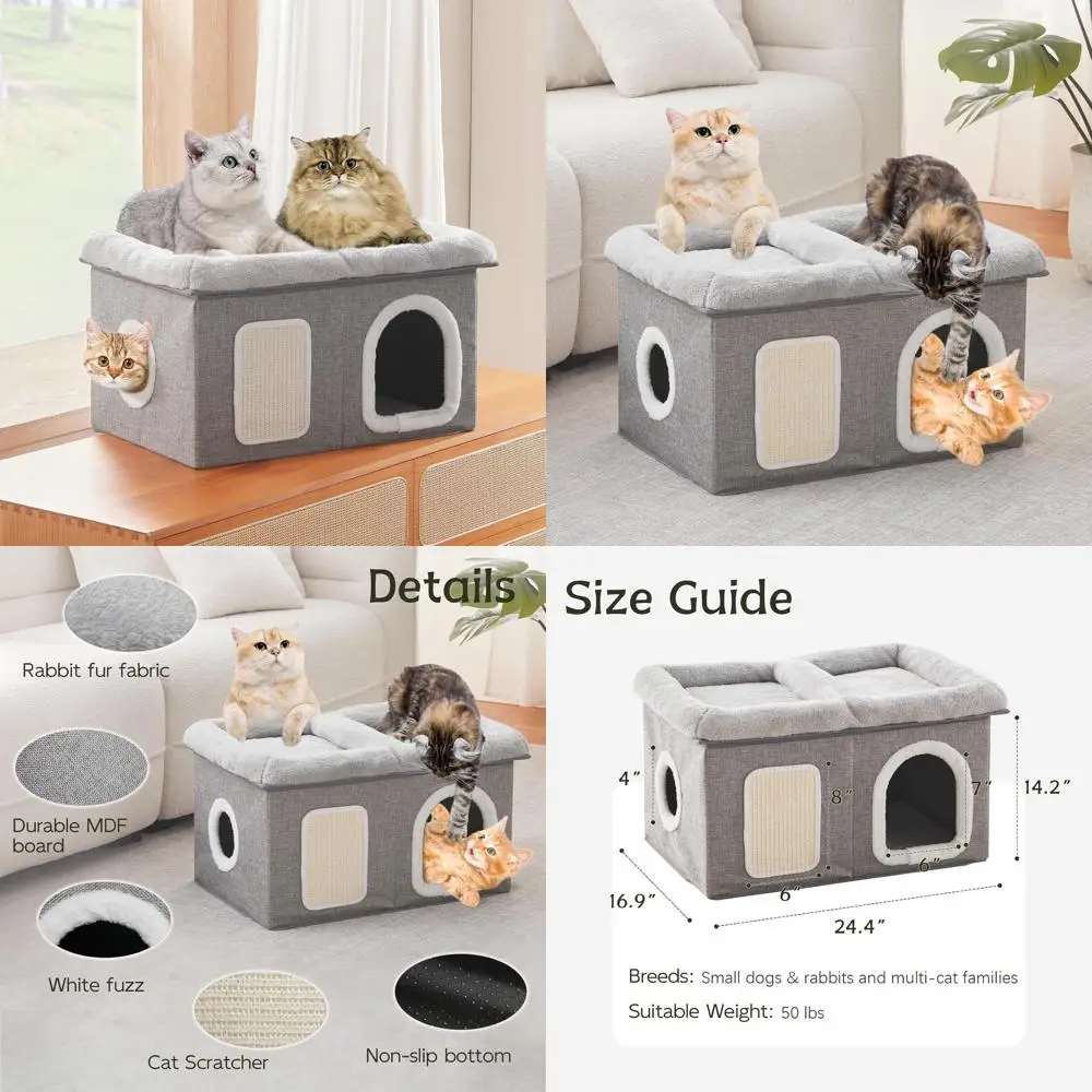 

Просторный серый домик для кошек с лежаком-когтодразилкой, идеально подходит для домашних кошек, 62x43x36 см