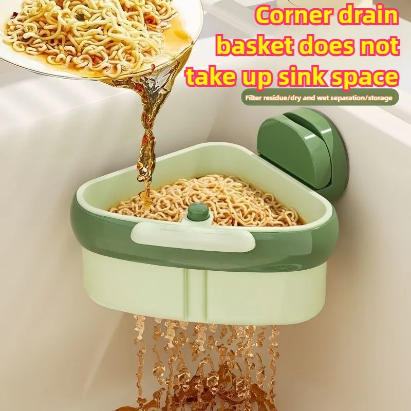 Simple Installation Corner Sink Strainer Basket Strong Load Bearing Triangle Storage Rack Suction Cup Drain Hole