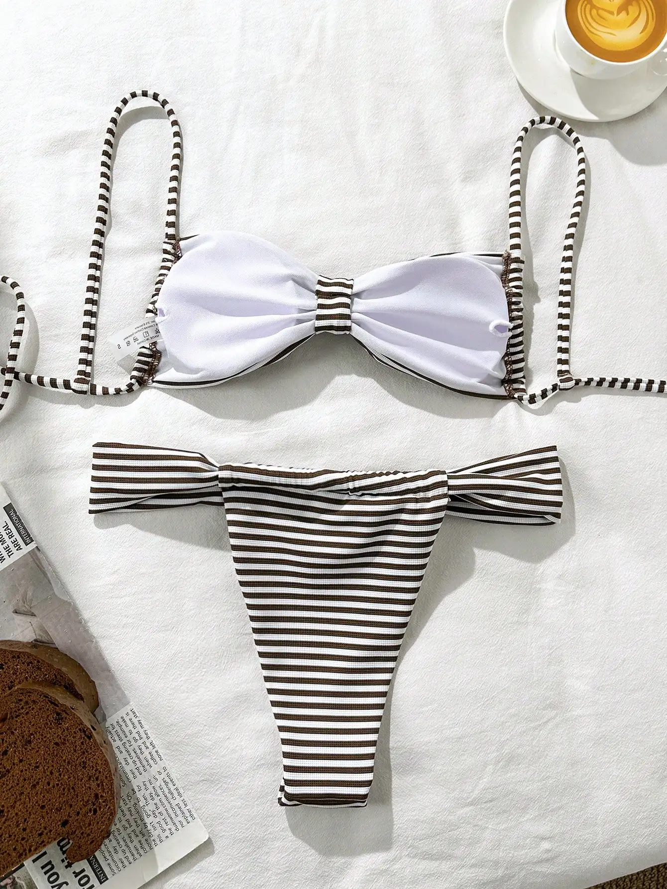 

Striped Thong Bikini Set Women Fashion Swimwear For Beach Vacation