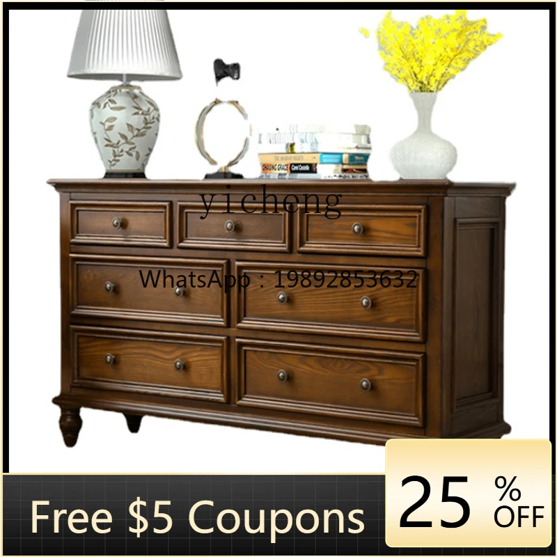 

ZZYx Carwanli American Chest of Drawers Locker Bedroom Chest of Drawers Storage Cabinet Solid Wood Chest of Six Drawers