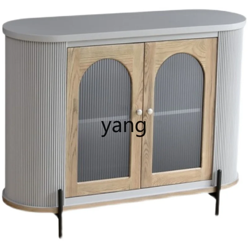 

Yjq Solid Wood Vintage Sideboard Cabinet Complete Entrance Cabinet Stainless Steel Simple Double Door Locker