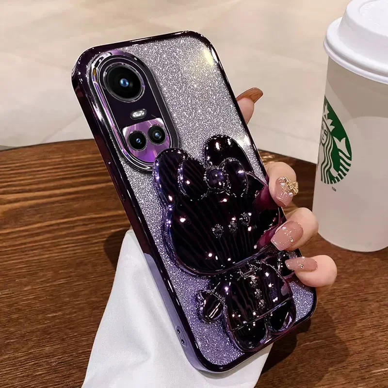 Rabbit Mirror Bracket Case for OPPO Reno 13 12 Pro 11 F Reno 10 Pro Plus Reno 7 8T 4G 5G A3 A58 A38 A78 Seismic Protective Shell