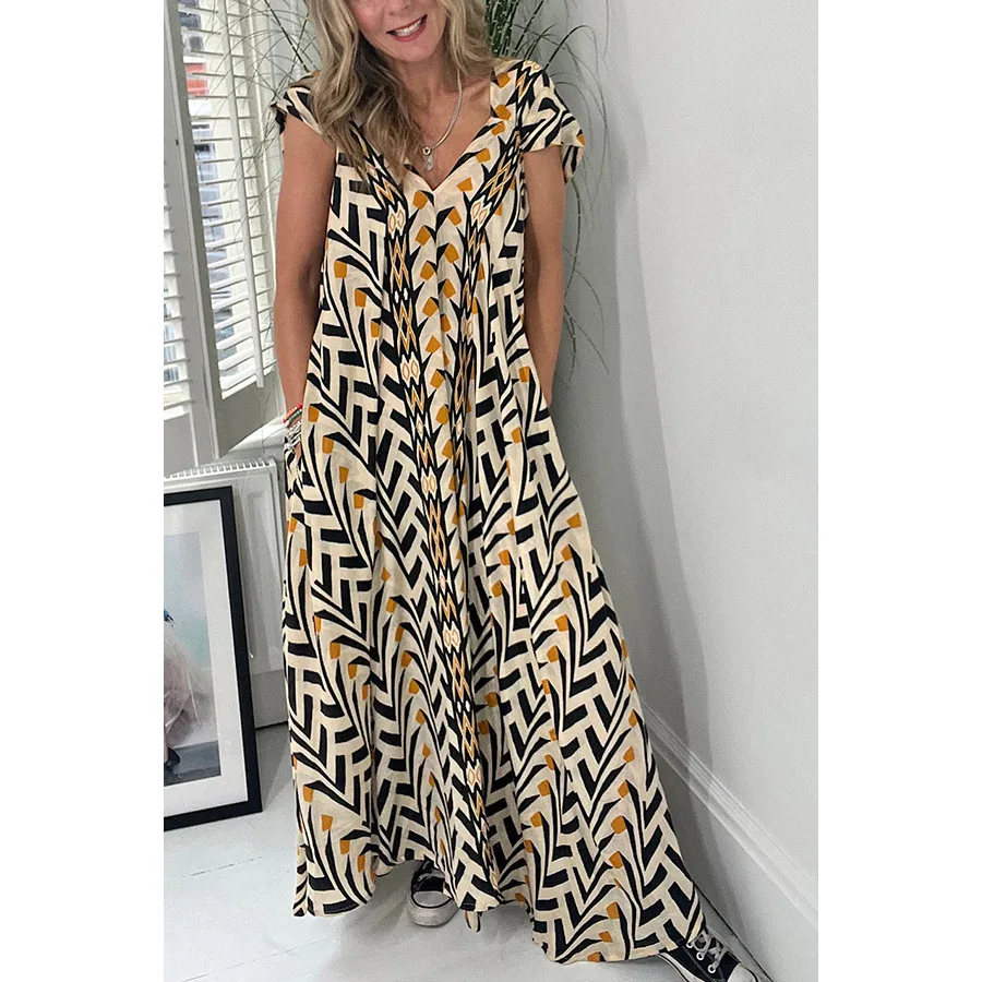 Beach Dress New Casual Printed Dress with Large Swing and Loose Fitting Holiday Dress Women Clothing Boho Dress