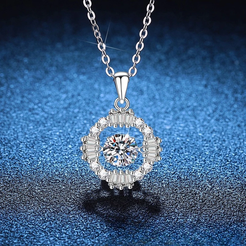 

Platinum PT95018k Gold Moissanite Pendant, Ladder Square Full Diamond Dynamic Collarbone Chain, 1 Carat Moissanite Necklace