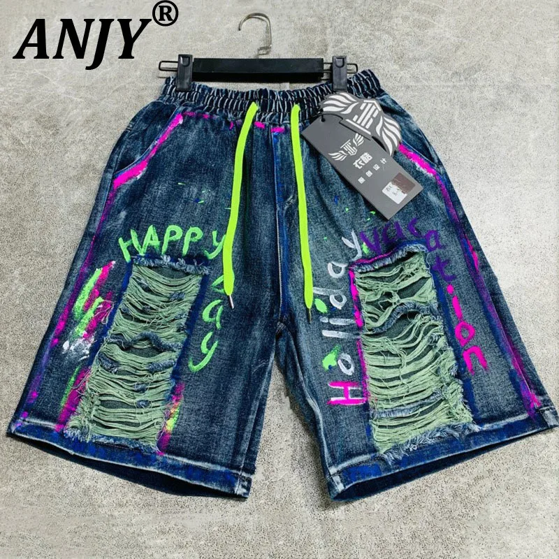 

ANJY, новые летние женские короткие джинсы Ins Y2K, уличная одежда с завязками и эластичной резинкой на талии, шорты, рваные потертые джинсовые укороченные брюки A9993