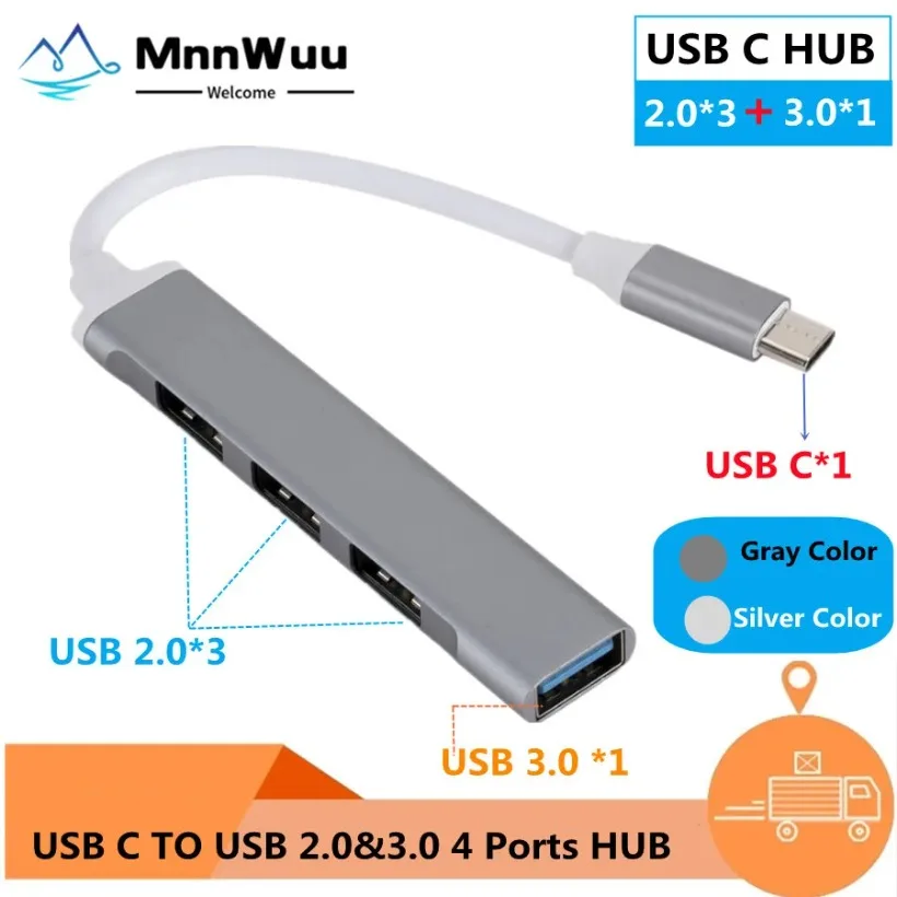 

USB C HUB Type C 3.1 3.0 2.0 4 Port Multi Splitter Adapter OTG For Lenovo Xiaomi Macbook Pro 13 15 Air Pro PC Computer Accessory