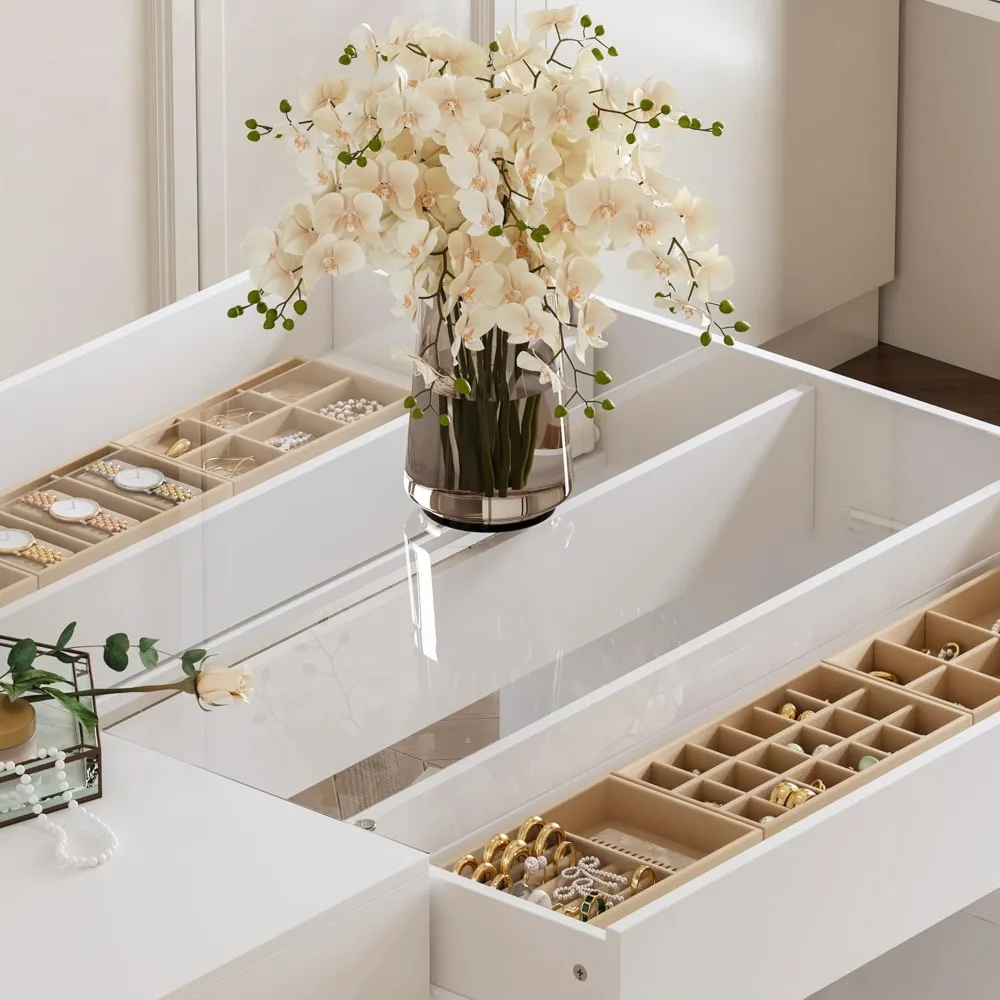 ウォークインクローゼット用ガラス天板＆8段引き出し付きクローゼットアイランド、ガラス棚付きジュエリーディスプレイキャビネットアイランド、収納用