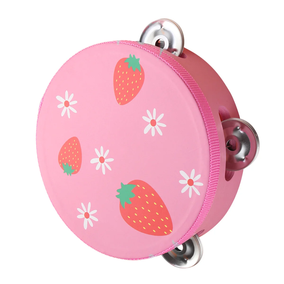 15cm Wooden Hand Held Drum Percussion Musical Educational Toy Instrument for KTV Party Kids Games (Strawberry)