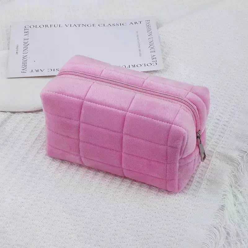 

Plush Makeup Bag For Women Zipper Large Soft Cosmetic Bag Travel Make Up Toiletry Bag Washing Pouch Travel Organizer Bag