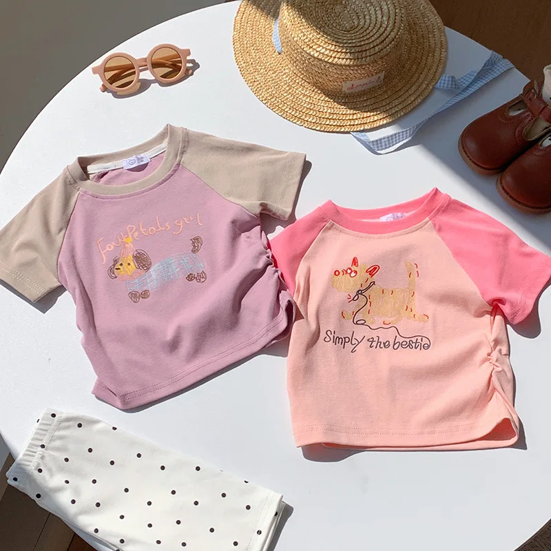 

2-10T Dog Print Girls T Shirt Summer Tee Top Toddler Kid Baby Clothes Short Sleeve Cute Tshirt Infant Casual Outfit