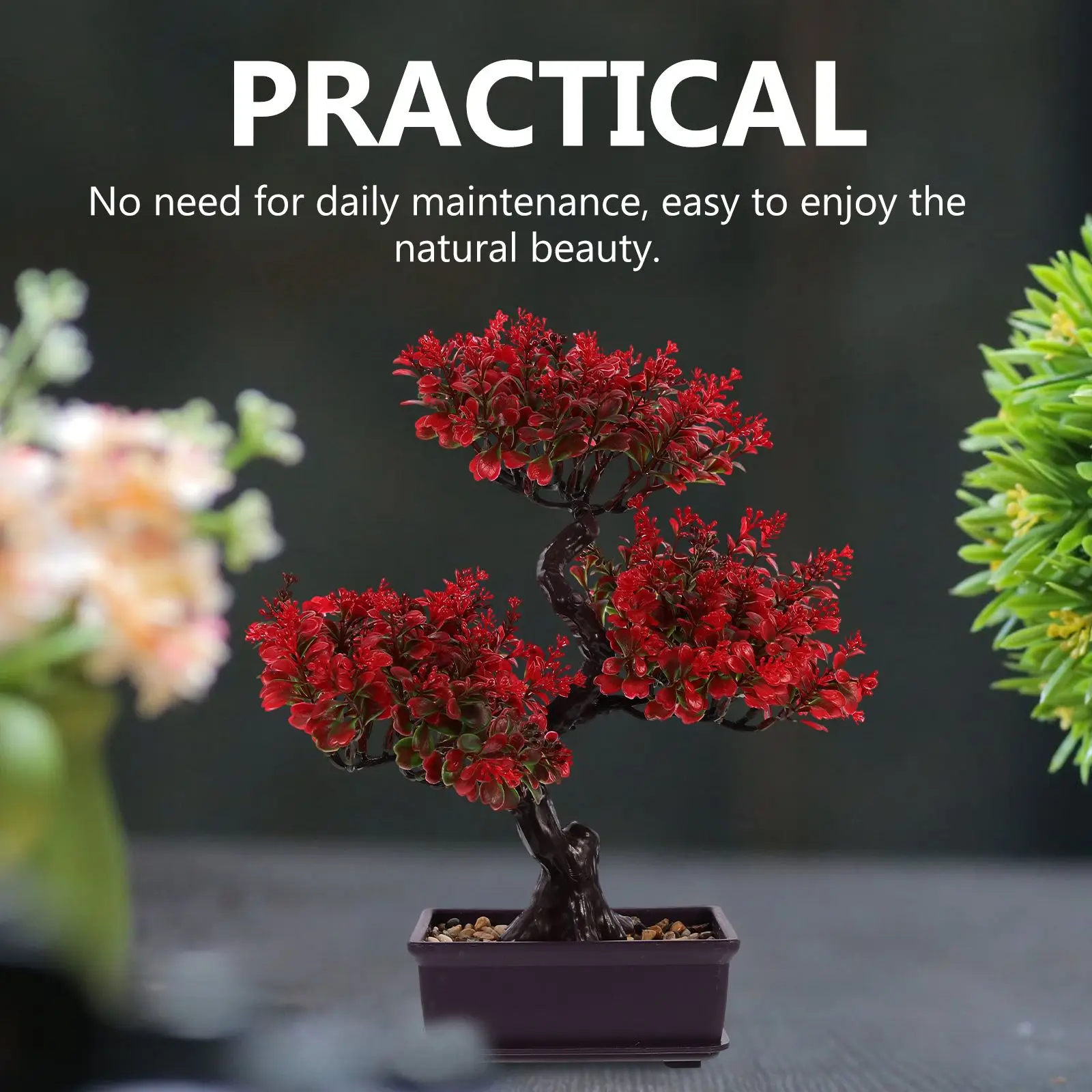 

Bonsai Tree Artificial Plant Faux Flowers Simulation Green Plants Office Decor Plastic Statue