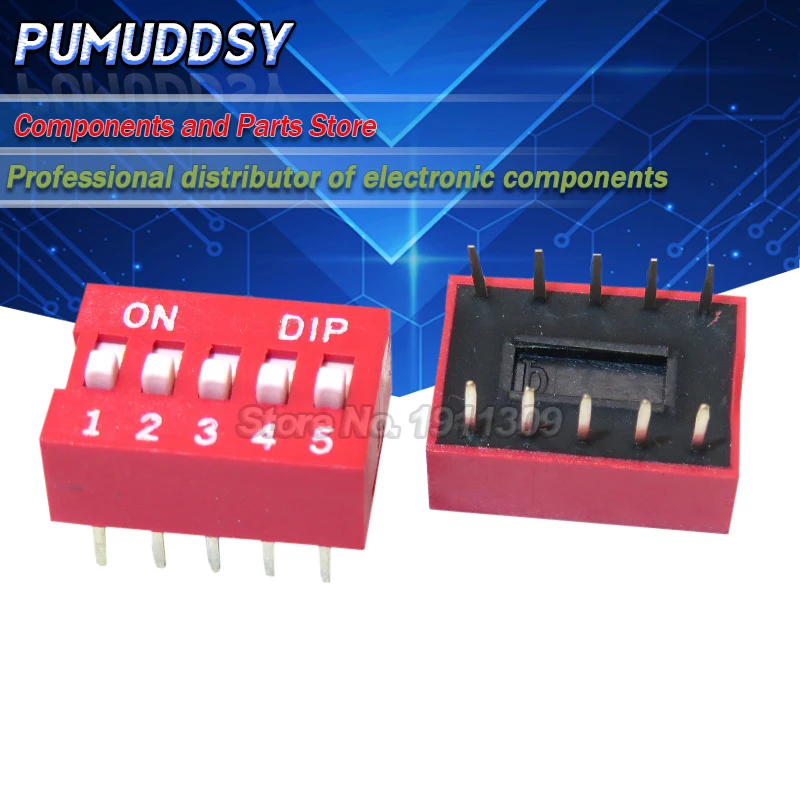 10PCS DIP Switch 5 bit Way 2.54mm Toggle Switch Red Snap Switch Wholesale Electronic