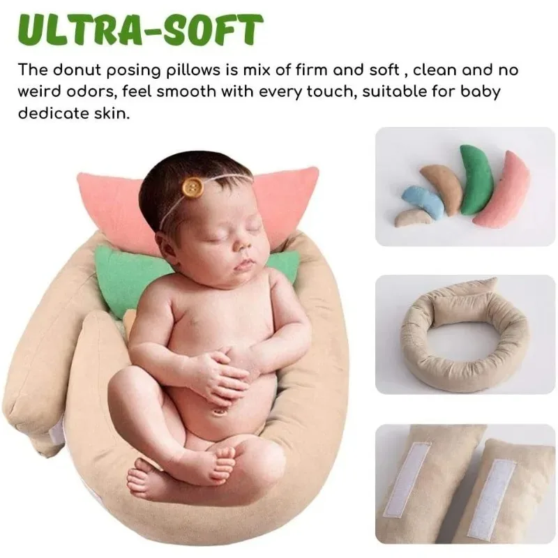 6-Piece Newborn Photography Props Set, Baby Moon Donut Posing Pillow for 0-6M, Ultra-Soft Professional Support Pillow Collection