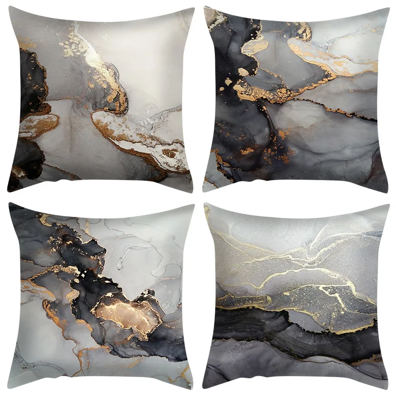 45x45cm Marble Texture Stamping Golden Pillowcase Living Room Home Sofa Bedroom Cushion Cover Peach Skin Velvet Pillow Cover