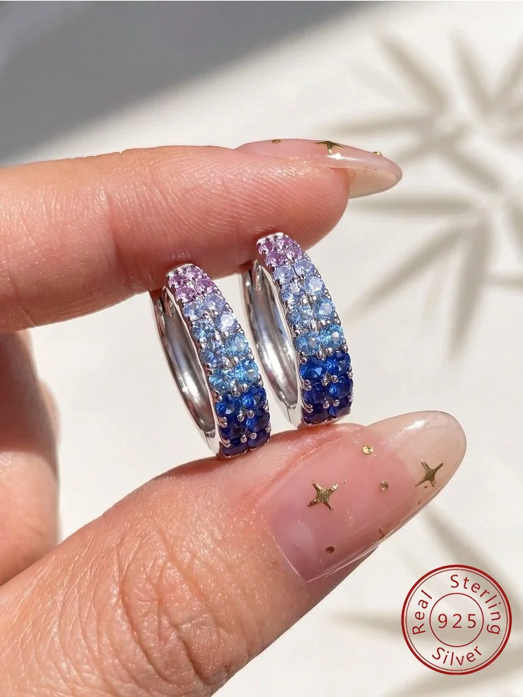 925 Sterling Silver Deep Sea Purple Cloud Circle Zircon Earring For Women Wedding Party Fashion High Quality Fine Jewelry