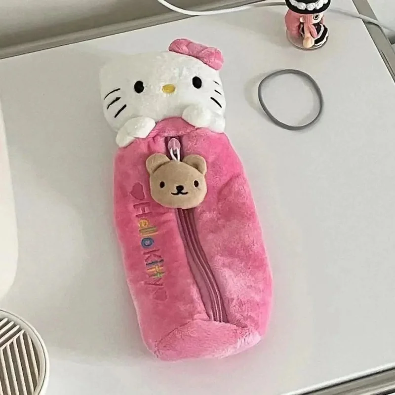 Kawaii Hello Kitty Pencil Case Sanrio Anime  Doll Sweet Cartoon Cute Pink Large Cartridge School Supplies Stationery Pouch