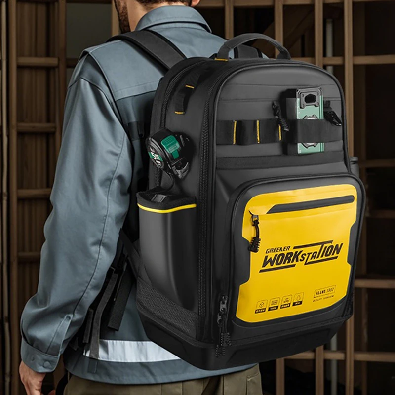 GREENER Tool Bag Men's Shoulder Backpack Multifunctional Maintenance Canvas Suitcase Electrician Tool Organizer Durable Portable