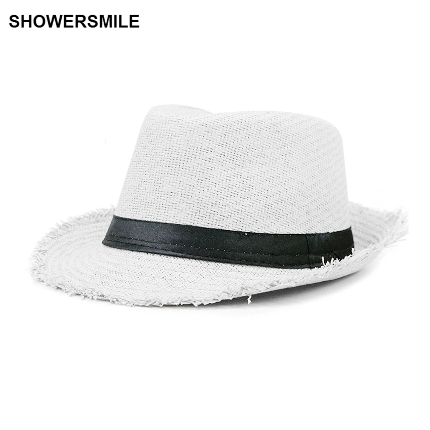 SHOWERSMILE Brand Khaki Straw Hat Men Panama Caps Summer Style Sun Hat Beach Holiday Classic Male Hats and Caps Mens Trilby Hats