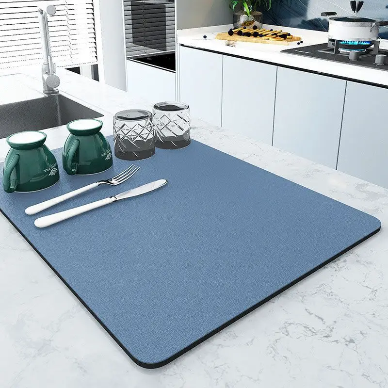 VIKAMA Alien White Green Camellia LIFE English Kitchen Drain Mat, Non-Slip Coffee Machine Tableware, Protective Mat