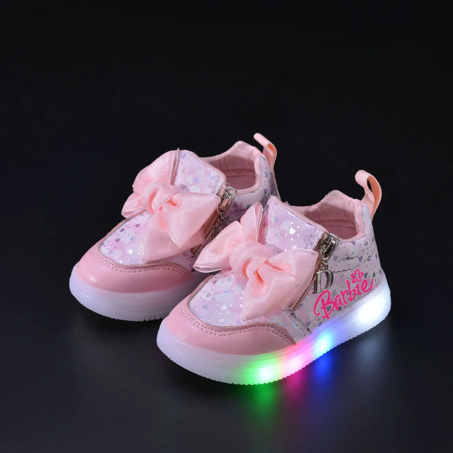 Girls\' Barbie lamp shoes Children\'s luminous shoes high top sneakers Kids casual sports shoes bow cute girls\' princess shoes