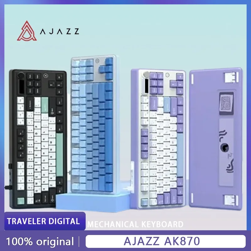 

AJAZZ AK870 Mechanical Keyboard Wireless Hot-swap Tri-mode RGB Screen Multifunctional Knob Gasket Customized Gaming Keyboard