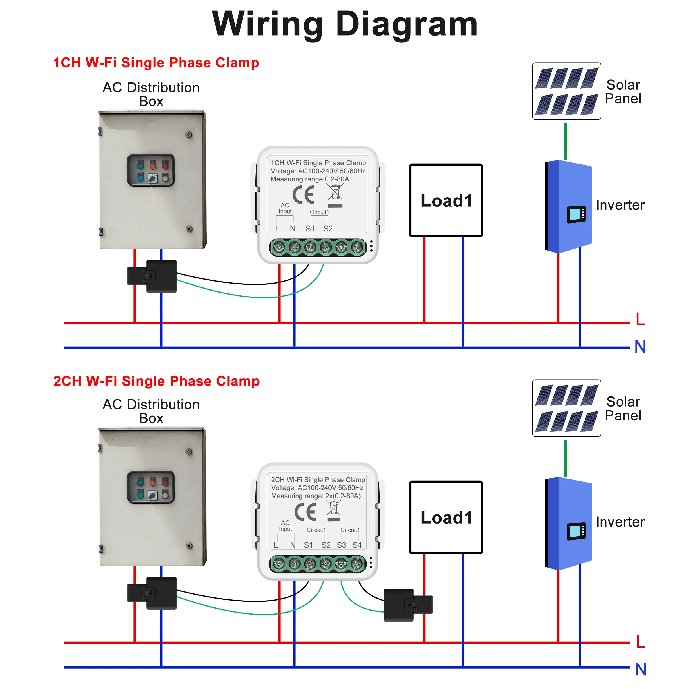 GIRIER-medidor de potencia inteligente, Monitor de energía con abrazadera de WiFi 1/2 transformador de corriente, compatible con uso de