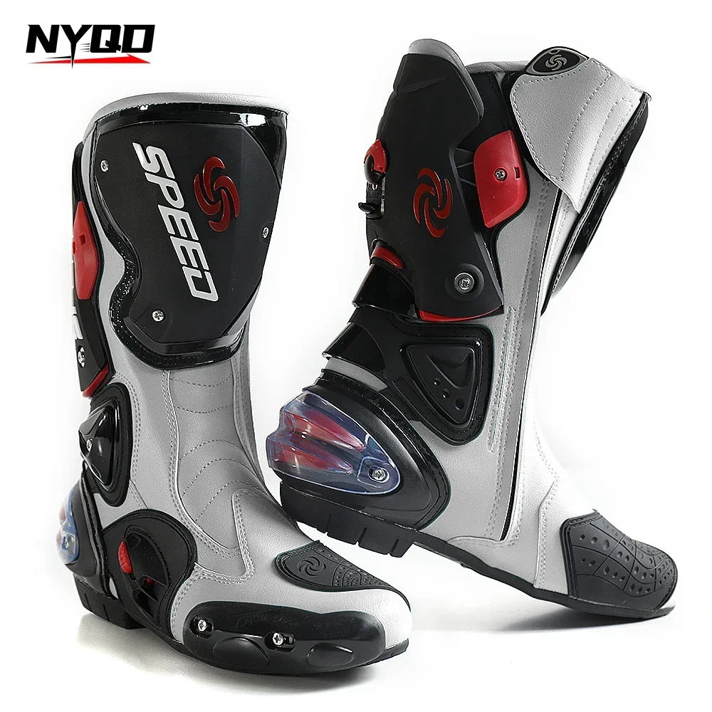 Motorcycle Racing Boots Leather Men's SPEED Knight Shoe Knee-high Motocross Boot Motorcbike Riding Shoes