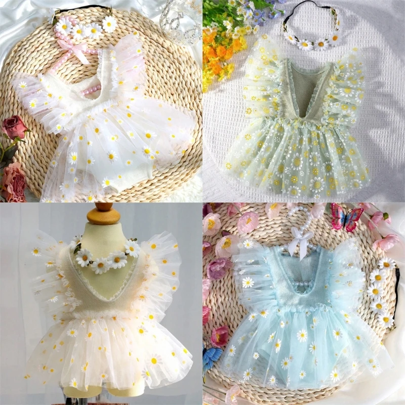 

F62D Newborns First Photoshoots Dress Embroidery Baby Girls Photography Clothes